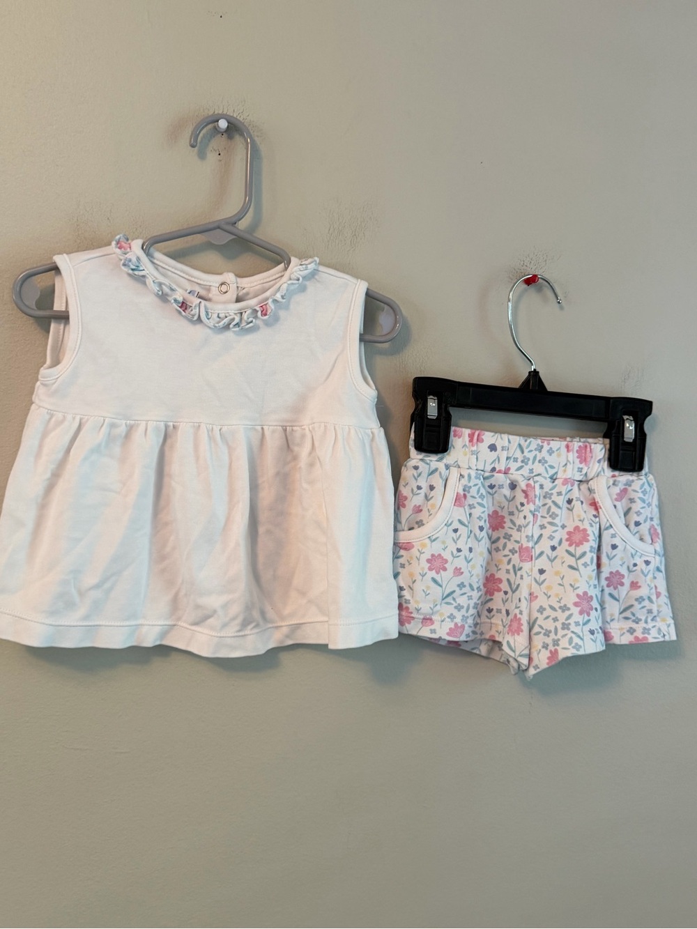 Willow Girls White Ruffle Neck Tank Top with Floral Shorts Set